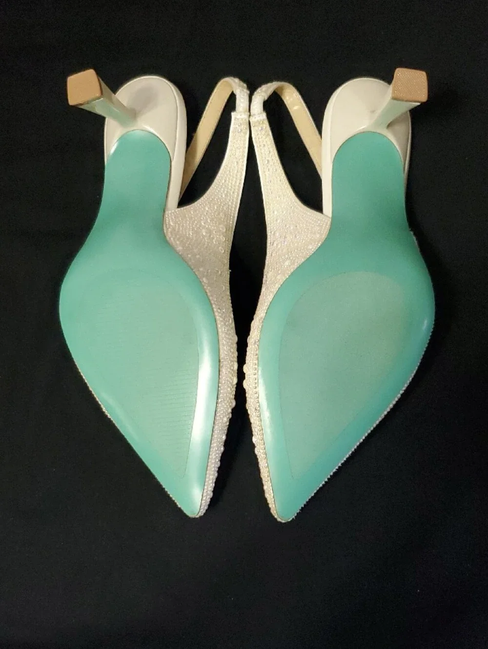 Betsey Johnson NWOT Ivory Clark Rhinestone Pearl Slingback Wedding Pumps Sz 10